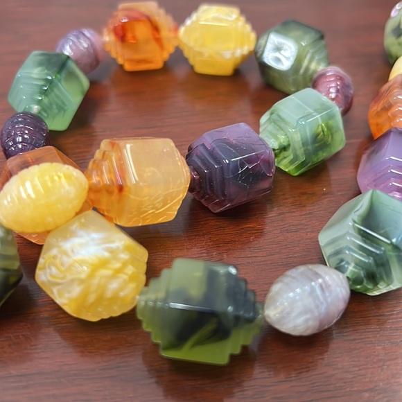 LUCITE GEM GLAM 19” necklace facet big beads swirl multi-color statement WOW - Picture 2 of 2